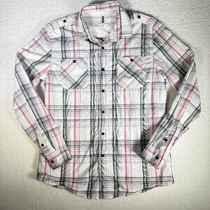 Vintage Jeans by Buffalo White/Gray/Red Plaid Western Cowboy Shirt Large